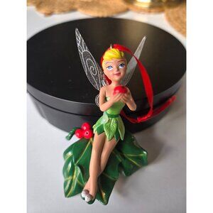 Disney Tinker Bell Ornament With Red Ribbon & Glitter Wings Christmas Tree Decor